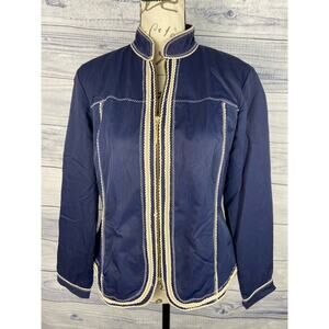 Chicos Jacket Women S Blue Full Zip Mock Neck Lined Long Sleeves Nylon